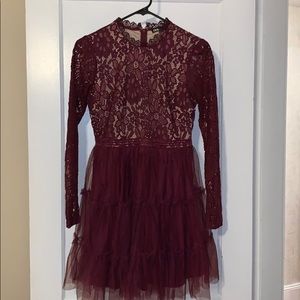 Vici Lace Tulle Dress- Wine Colored